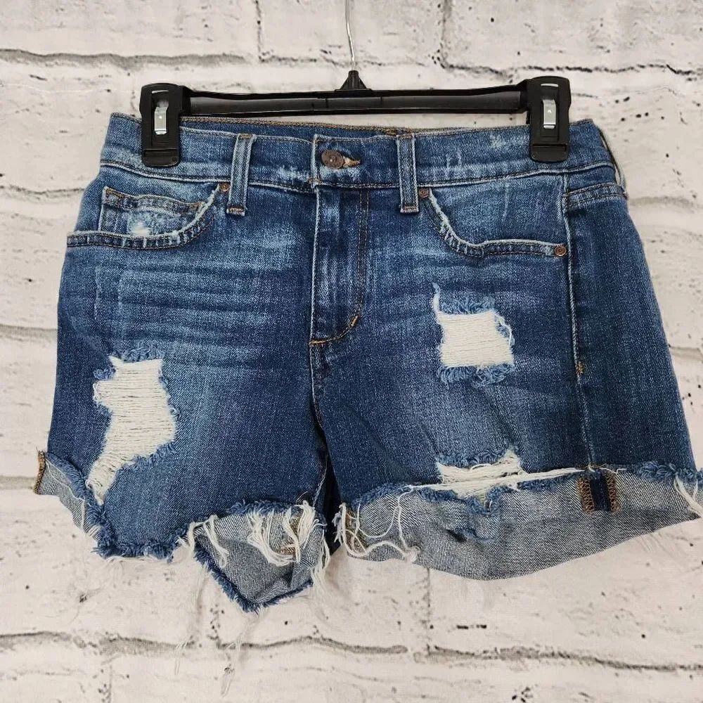 Joe's Jeans Women's Medium Wash Blue Distressed Raw Hem Denim Shorts Stretch 26